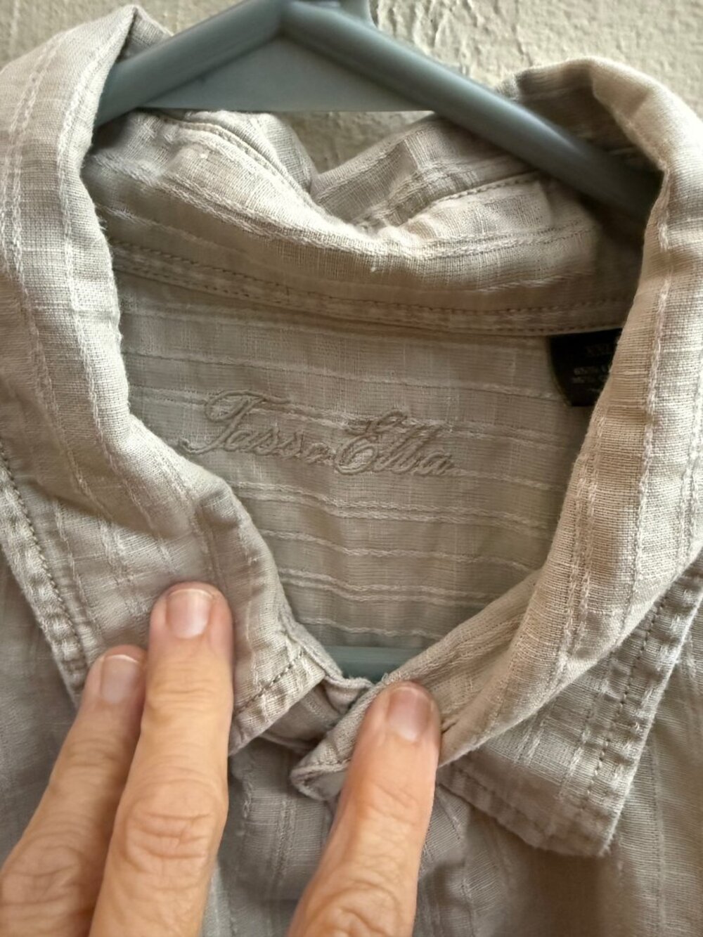 Tessa Ella Men's XXL Linen Cotton Stone Stripe Long Sleeve Button-Up Shirt